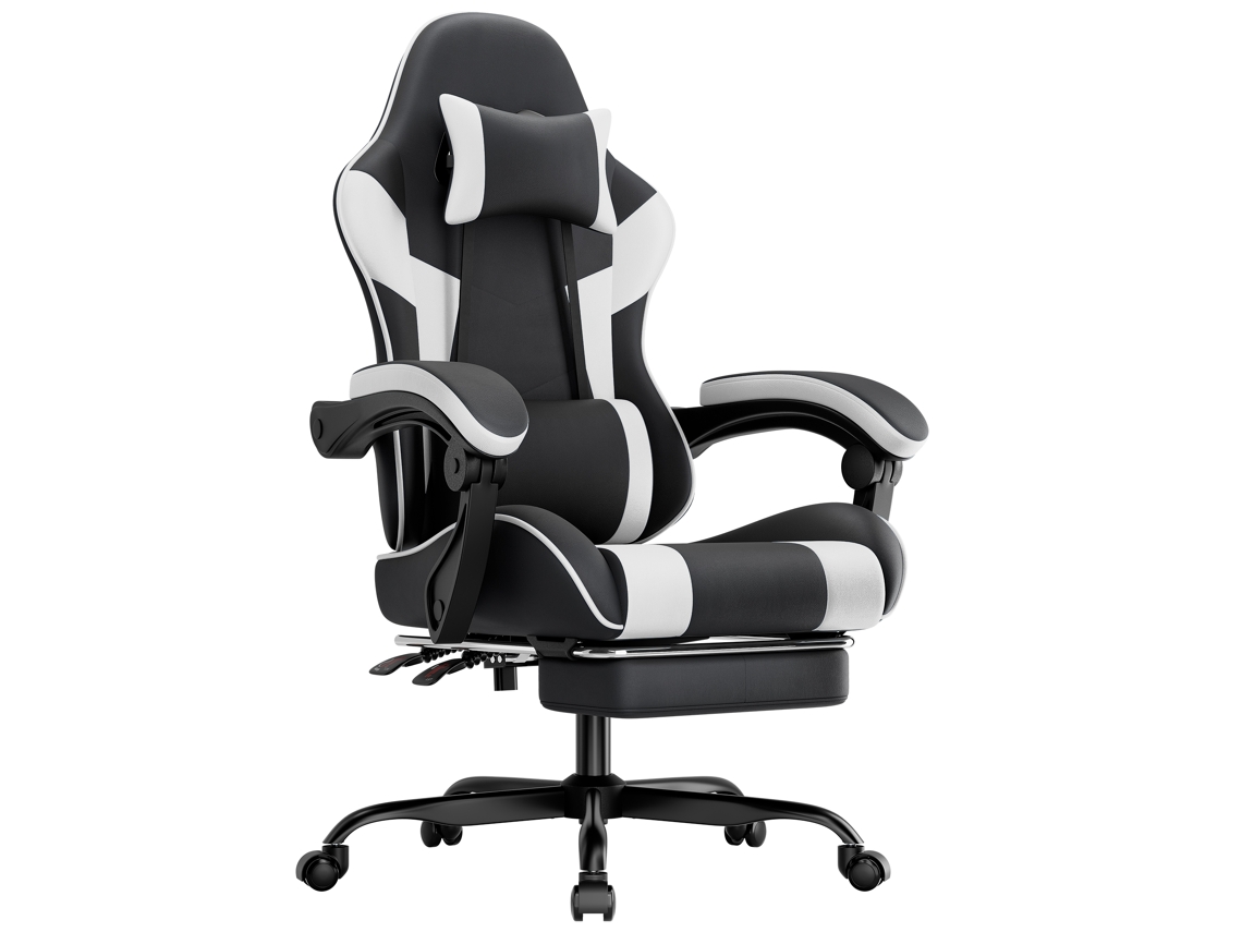 Cadeira Gamer Ergonômica Em Pu Respirável, Suporte Lombar, Capacidade 200kg, Altura E Encosto Reguláveis, Preto E Branco
