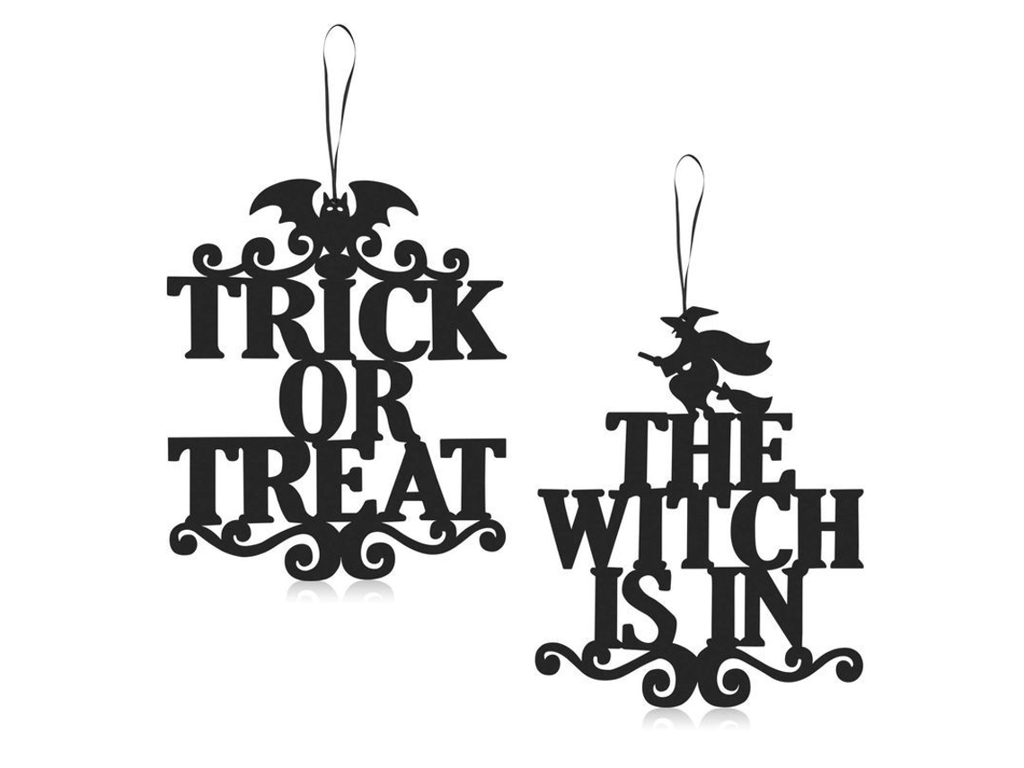 2 Placas Suspensas de Halloween para Decoração de Porta e Parede com Marca