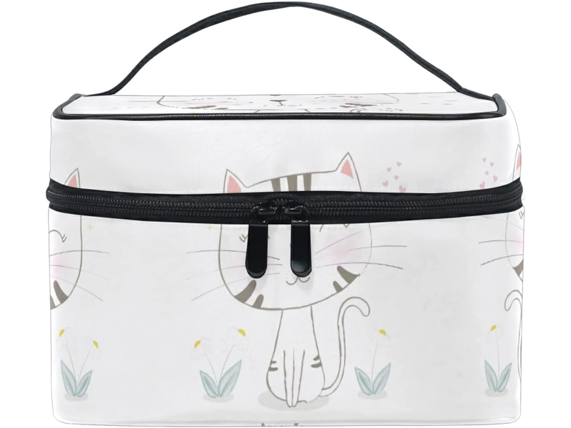 Necessaire de maquiagem fofa de gatinho, com zíper, para viagens