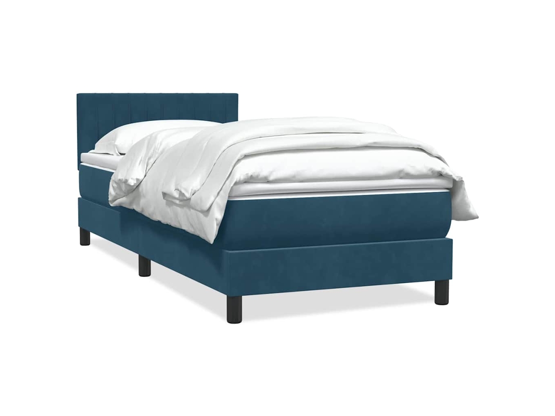 Vidaxl Cama Com Molas/colchão 80x220 Cm Veludo Azul-escuro