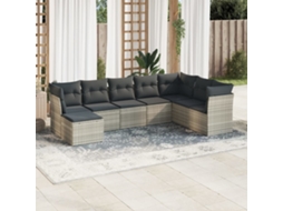 Vidaxl 8 Pcs Conj. Sofás Jardim C/ Almofadões Vime Pe Cinzento-claro