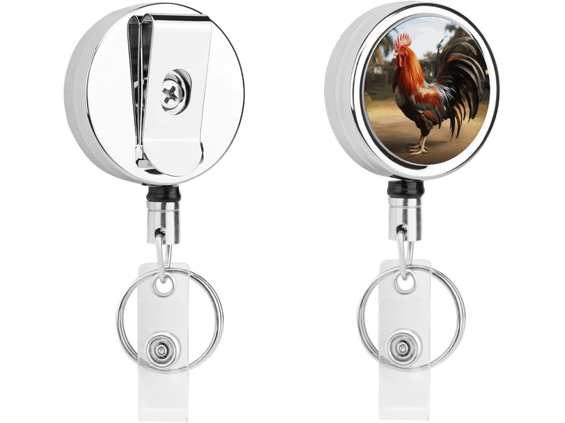 Porta Crachá Proud Rooster, Porta Crachá Retrátil De Metal, Cordão De Nylon Portátil, Cordão De Aço Inoxidável, Chaveiro