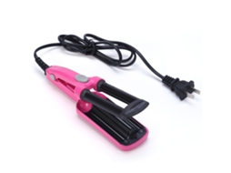 Mini modelador de cachos elétrico 2026 com três cilindros, ferramenta de modelagem, rosa e vermelho.
