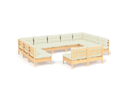 Conjunto de 11 Lounge Jardim com Almofadões Creme Pinho Maciço MAISON EXCLUSIVE