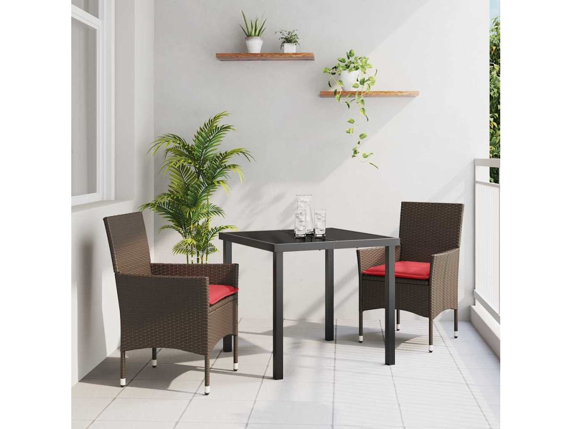 Vidaxl Conjunto de Mesa e Cadeiras 3 Pcs Castanho Rattan de Pe