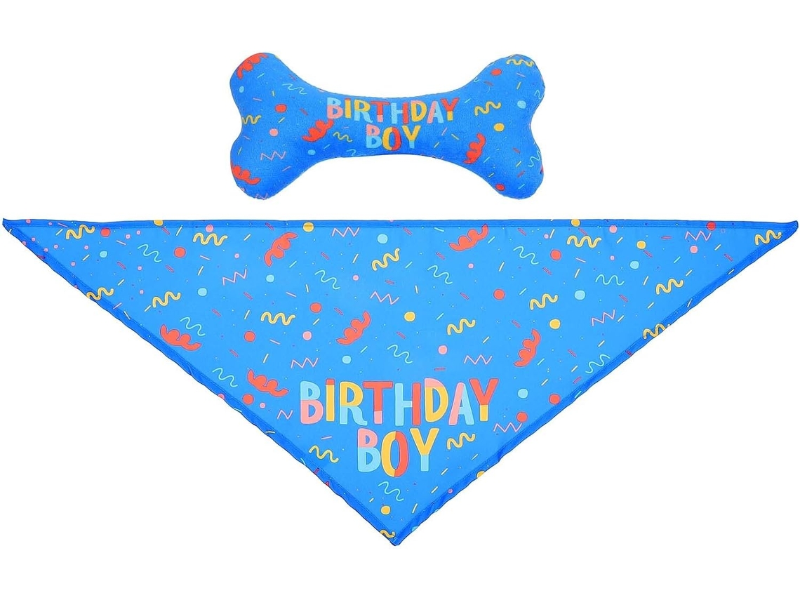 Babador Triangular Azul Cães E Gatos, Ideal Aniversários, Pacote Com 2 Unidades