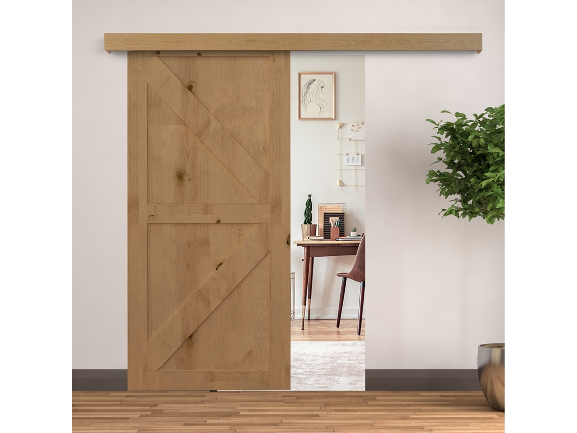 Kit De Porta Deslizante Marrom Em Aço, 200x3,05cm, Suporta Até 75kg, Para Espessura De 35 A 45mm.