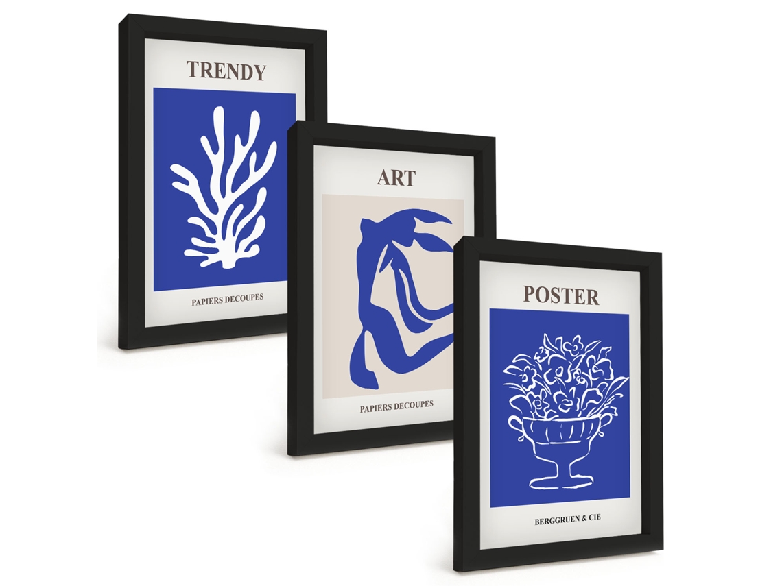 Composição De Quadros Pôsteres Abstratos De Matisse Espelharte (3 Peças 20x30 Cm)