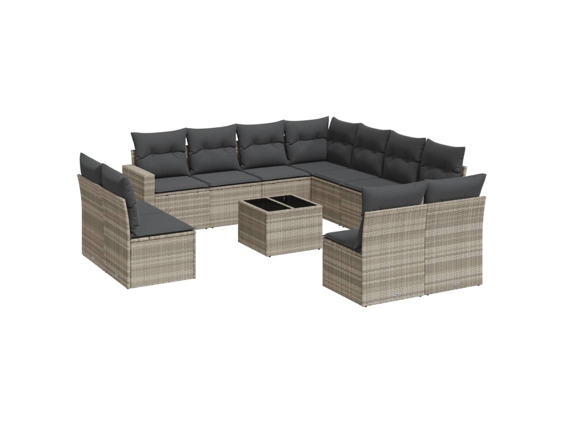 Conjunto de 12 Sofás Jardim com Almofadões Vime Pe Cinzento Claro MAISON EXCLUSIVE (12 pcs)
