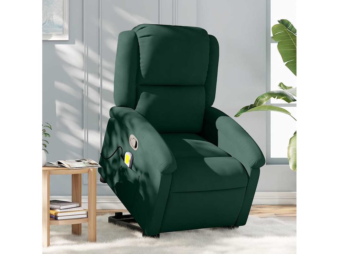 Vidaxl Poltrona Elevatória De Massagens Veludo Verde-escuro