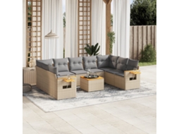 Vidaxl 10 Pcs Conjunto De Sofás P/ Jardim Com Almofadões Vime Pe Bege