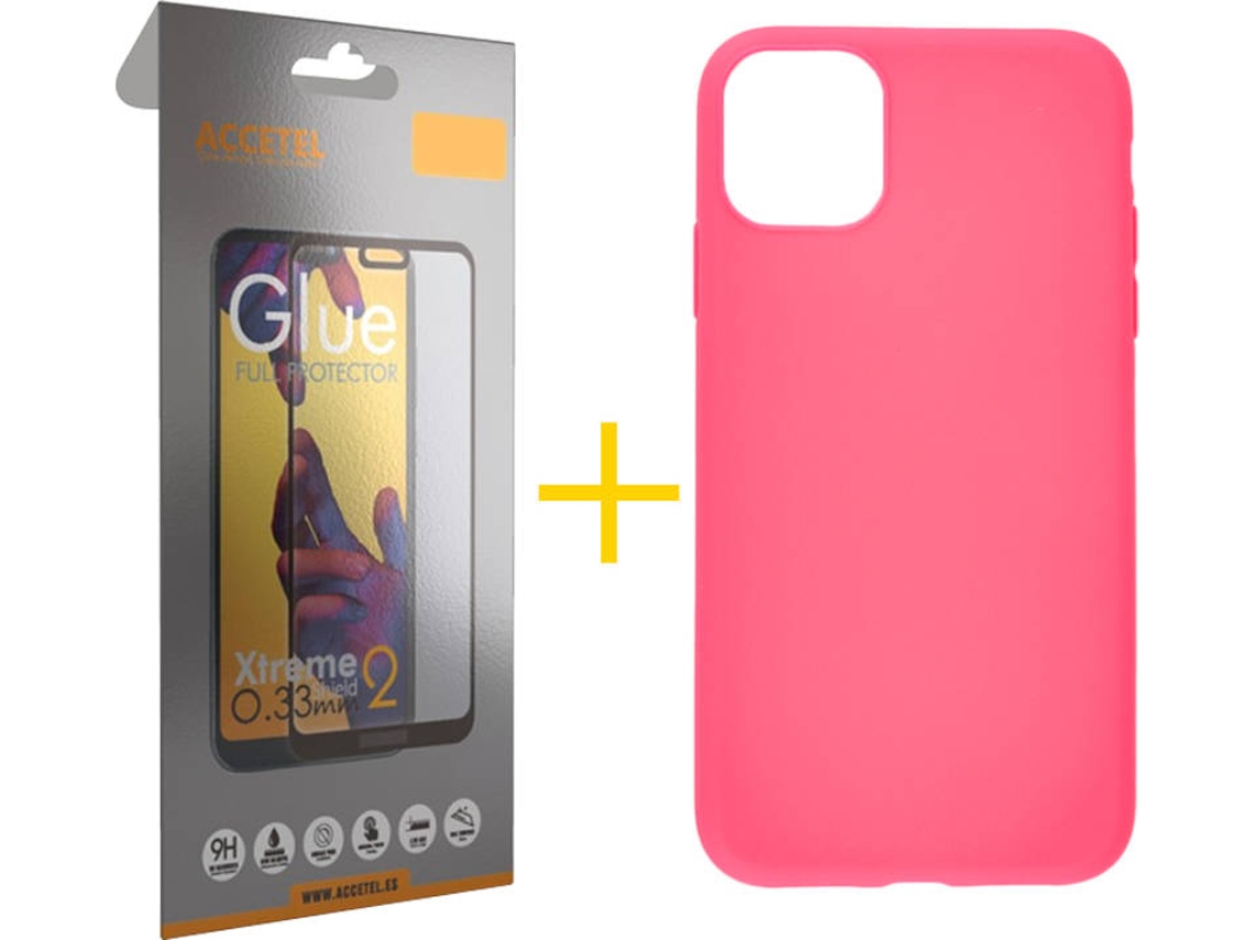 Kit Capa + Película de Vidro Full iPhone 11 Pro Max Skyhe Silicone Rosa