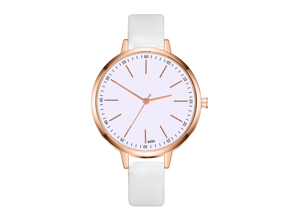 Relógio de Pulso Feminino de Moda com Pulseira de Couro Pu e Mostrador Redondo Quartzo Branco