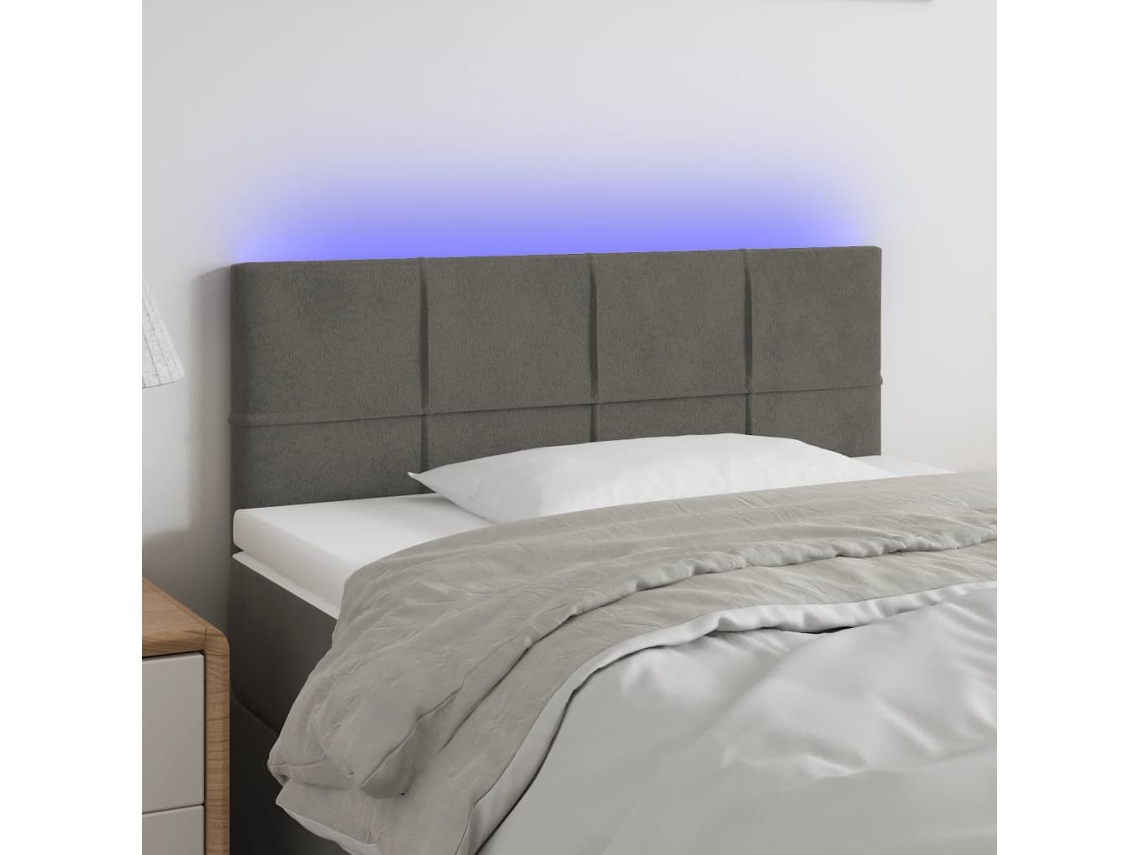 Vidaxl Cabeceira De Cama C/ Luzes Led Veludo 80x5x78/88cm Cinza-escuro