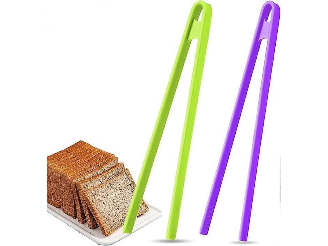 Pacote Com 2 Pinças De Silicone Pequenas, De 11,4 Polegadas, Para Torradas, Massas, Saladas E Gelo, Nas Cores Roxa E Verde.