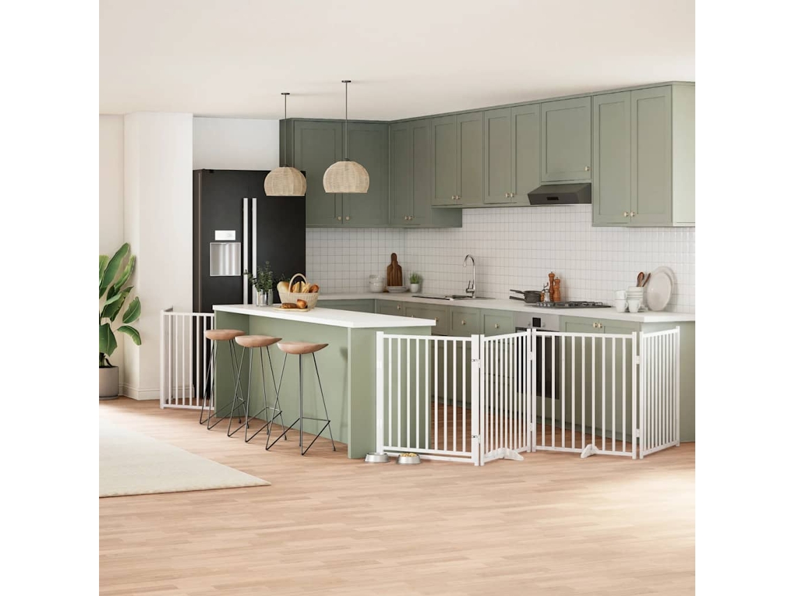Vidaxl Portão P/ Cães Com Porta Dobrável 12 Painéis 960cm Álamo Branco