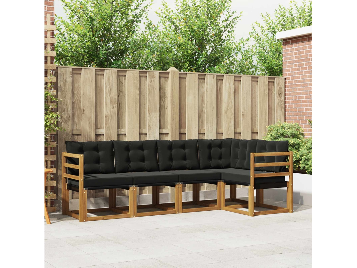 Vidaxl Conjunto De Sofás Para Exterior 5 Unid. Natural E Preto
