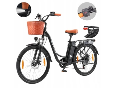 Bicicleta Elétrica Ttgo C2 City 250w 36v14.5ah 75km 26 Com Cesto E Bike Preto