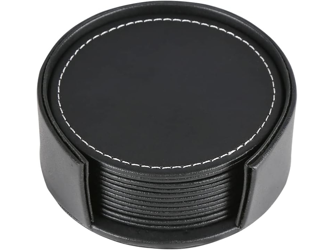 Posavasos De Cuero Para Vasos, Color Negro – 4 Pulgadas – 6 Uds.