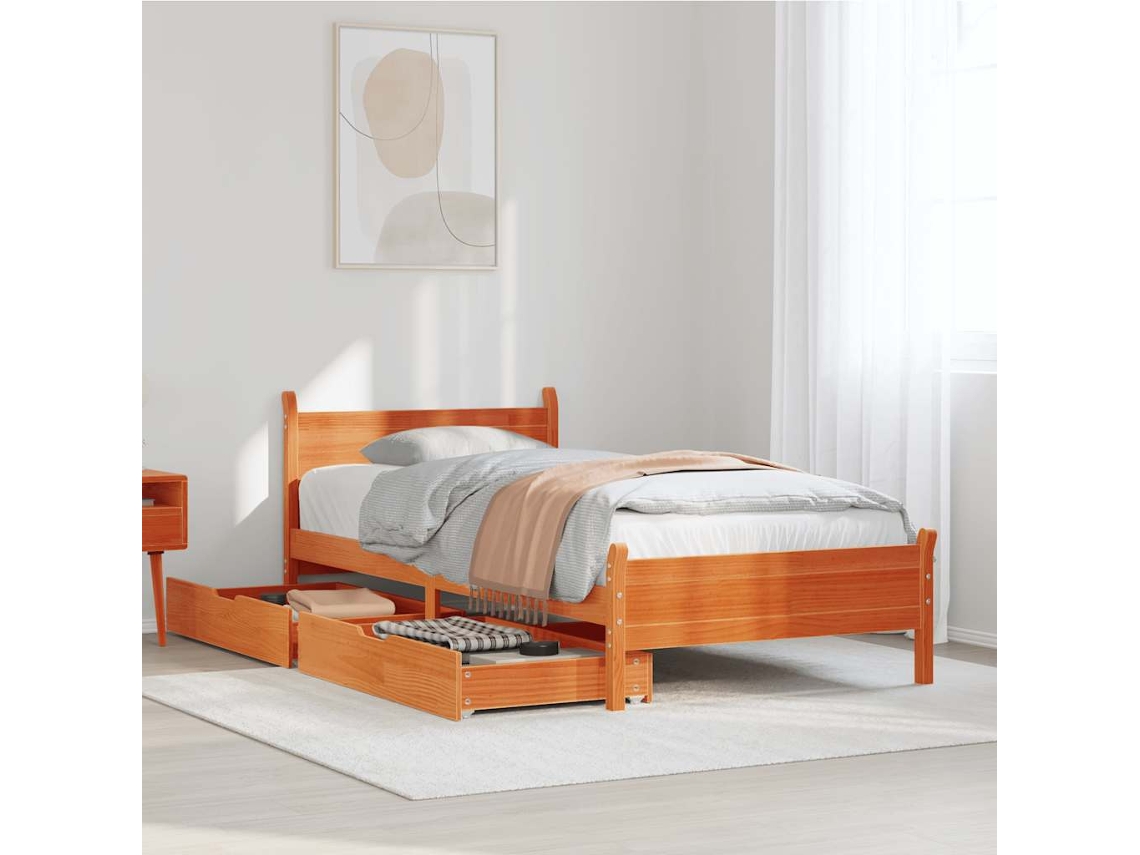Vidaxl Cama Sem Colchão 100x200 Cm Pinho Maciço Castanho-mel