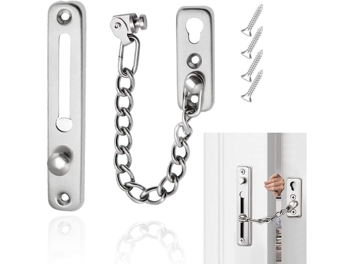 Corrente, Antifurto, Com Botão, Em Aço Inoxidável, 170 Mm, 6,69 Polegadas, Prateado - Elysve