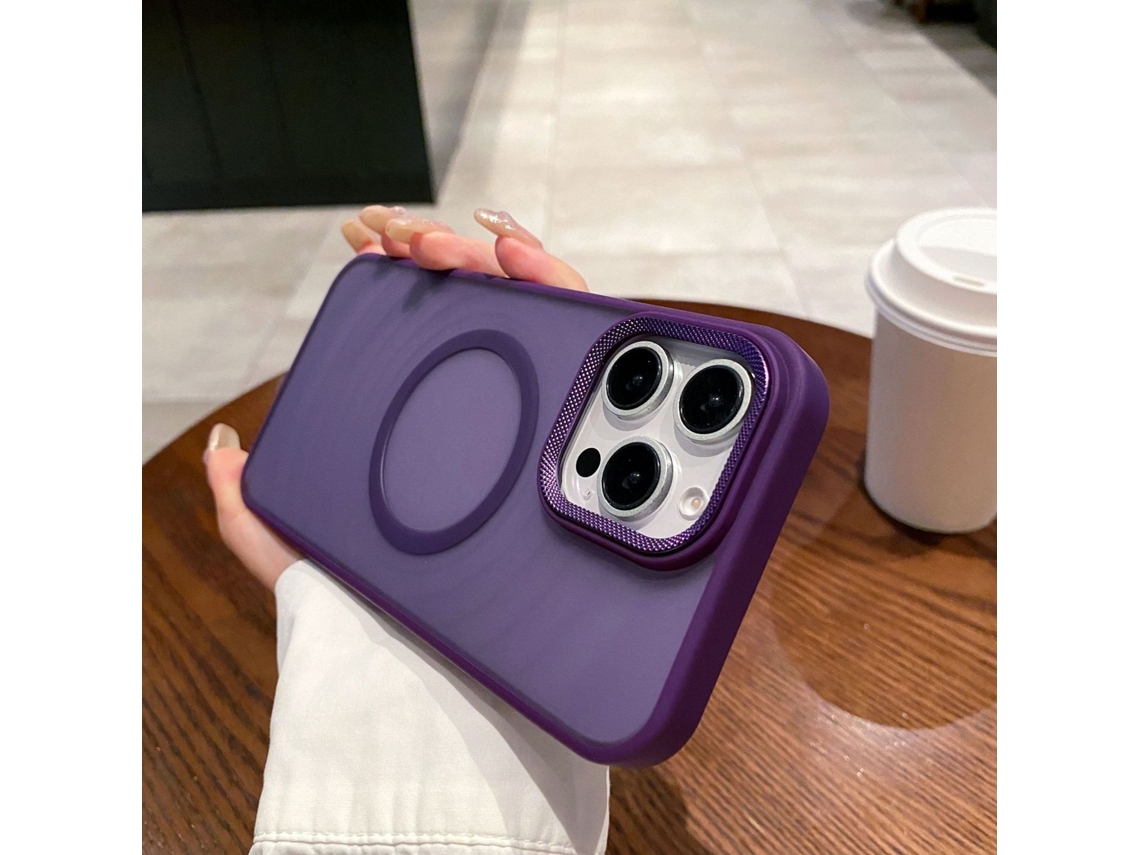 Capa Para Iphone 17 Em Acrílico Fosco Roxo Escuro Com Padrão Ondulado Magnético.