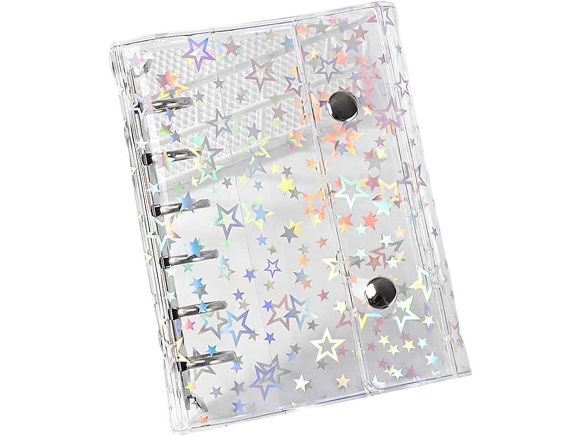 Camada protetora transparente para arquivo com estampa de estrela, Duplo feito com Trava e design holográfico.