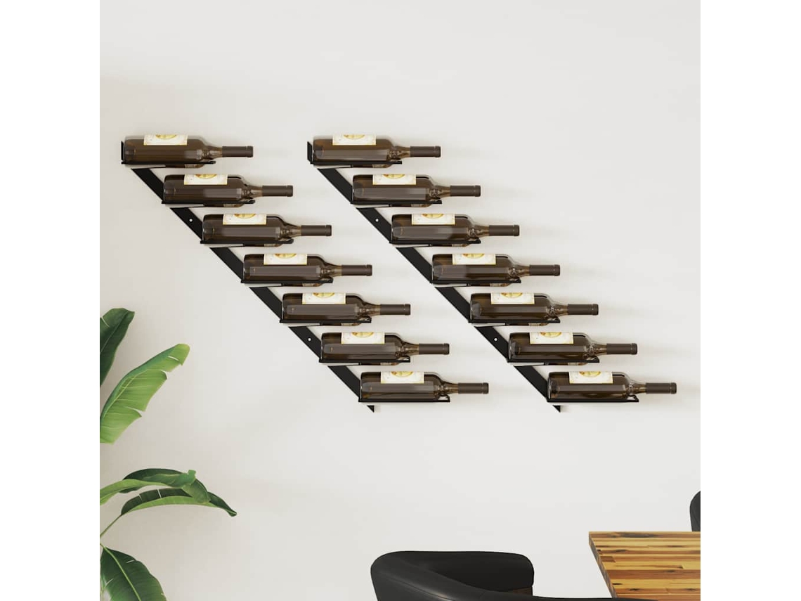 Vidaxl Garrafeiras De Parede Para 14 Garrafas 2 Pcs Metal Preto