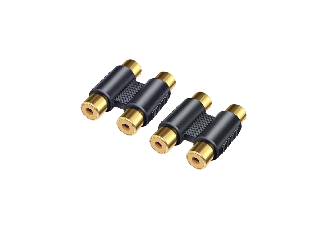 Adaptador de 2 conectores RCA fêmea para fêmea, conector de áudio RCA duplo para alto-falantes, toca-discos e cabo estéreo RCA.