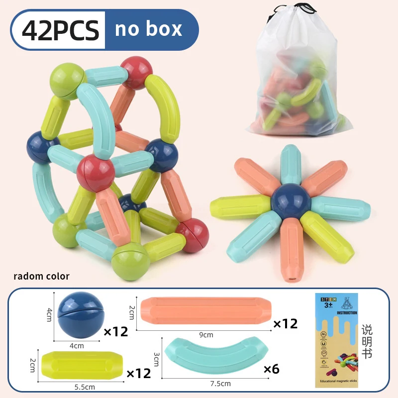 Conjunto De Blocos De Construção Magnéticos (42 Peças), Brinquedo Infantil Com Blocos De Construção Magnéticos Em Formato De Haste.