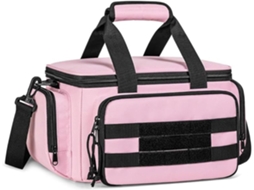 Bolsa impermeável de grande capacidade com 14 compartimentos para ferramentas, fundo reforçado, ampla abertura e espaço para diversos itens.