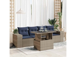 Vidaxl 5 Pcs Conjunto Sofás De Jardim C/ Almofadões Acácia E Vime Pe