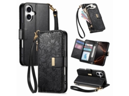 Capa Para Iphone 17 Em Couro Com Estampa De Flores E Folhas E Alça.