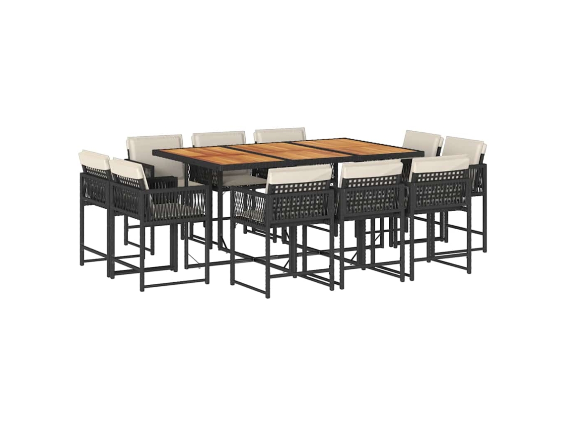 Conjunto de 11 Jantar para Jardim com Almofadões Vime Pe Preto MAISON EXCLUSIVE