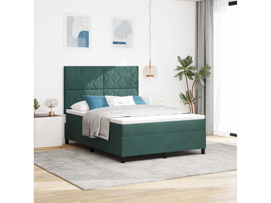 Vidaxl Cama Box Com Cabeceira Verde Escuro 140 X 190 Cm Veludo