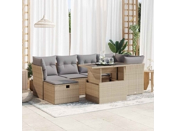 Vidaxl 7 Pcs Conjunto De Sofás P/ Jardim Com Almofadões Vime Pe Bege