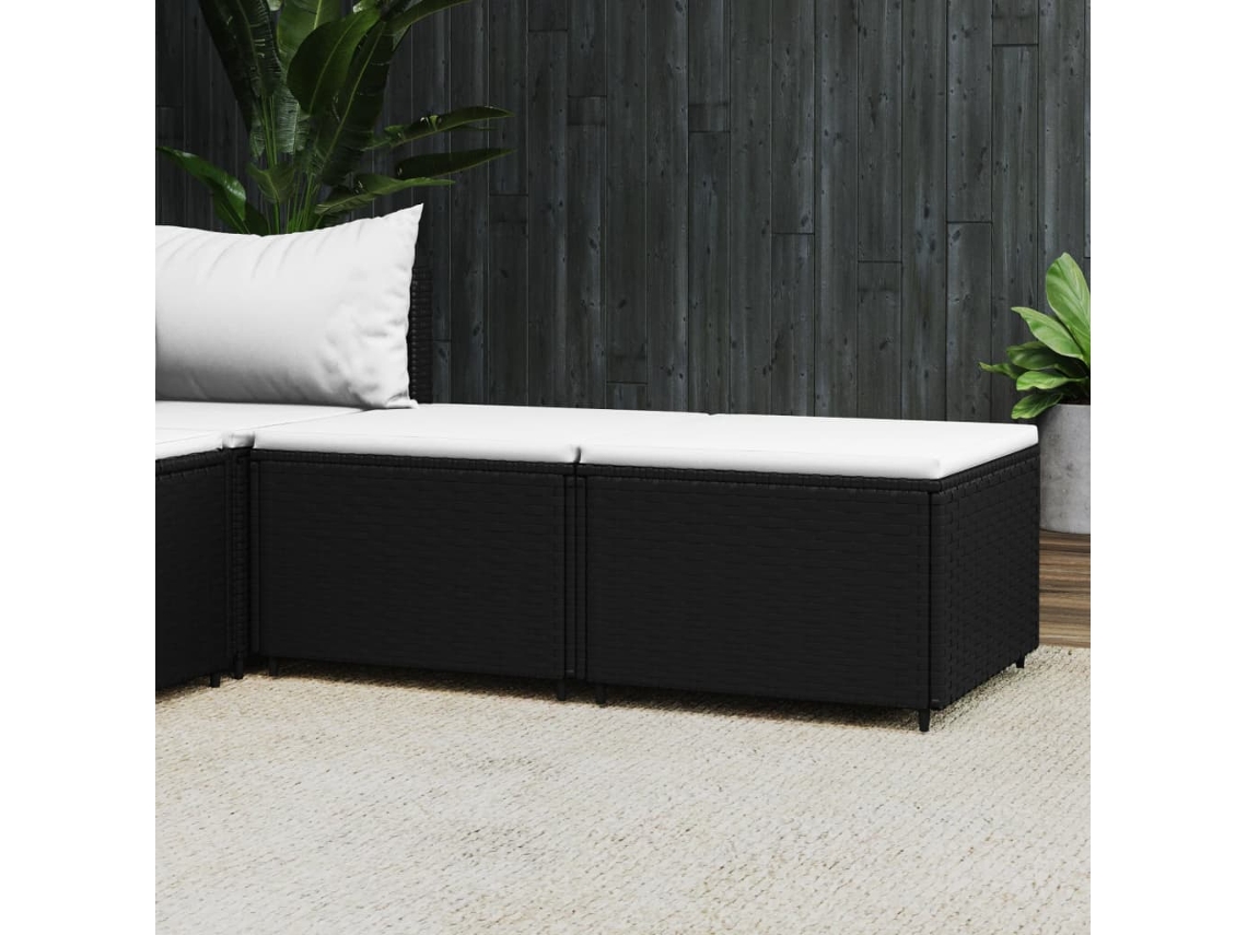 Vidaxl Apoios De Pés Para Jardim Com Almofadões 2 Pcs Vime Pe Preto