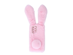 Mali capa de Celular Fluffy com Orelhas de Coelho Peluda Macia Tpu Protetora Inverno Rosa para A32 4g