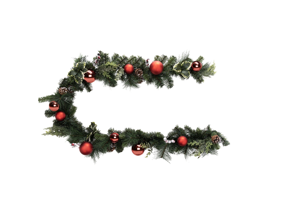 Grinalda Natural Com Bolas Vermelhas 2 M FEERIC LIGHTS & CHRISTMAS
