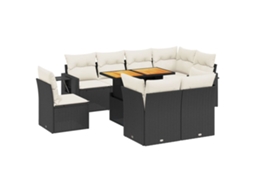 Conjunto de 9 Sofás para Jardim com Almofadões Vime Pe Preto MAISON EXCLUSIVE (9 pcs)