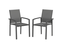 Conjunto de 2 Cadeiras de Jardim Empilháveis, Tecido Transpirável, Estrutura em Aço 56x58x89cm Cinzento Escuro S/MARCA