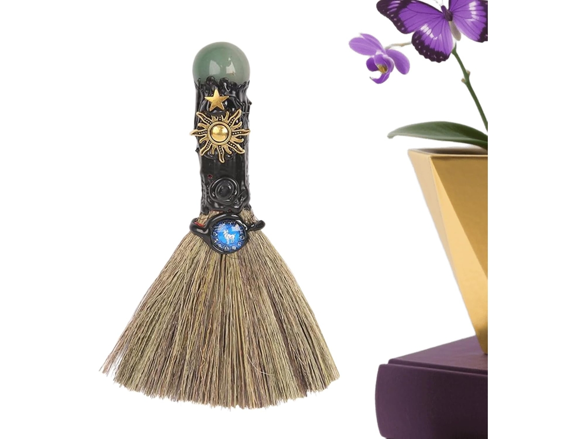 Vassoura De Bruxa Decorativa Para Escritório | Pequena, Com Acabamento Natural, Ideal Para Quarto/banheiro