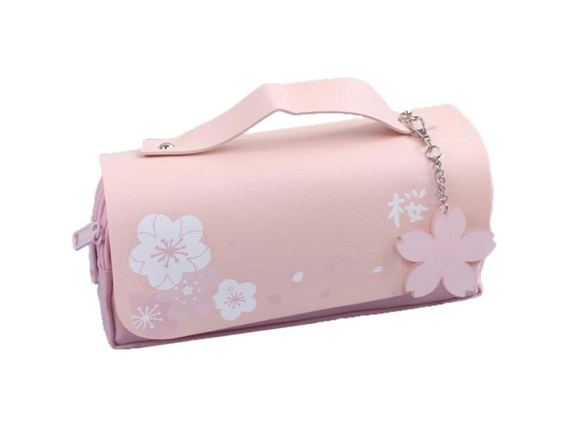 2026 estuche de Lápices Sakura, Estuche Simple Y Bonito Con Cremalleras Dobles para Estudiantes, Rosa
