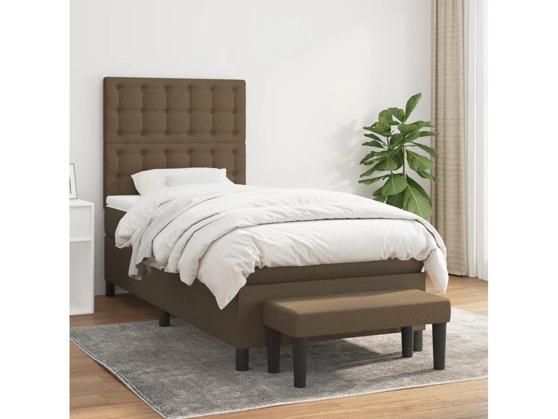 Vidaxl Cama Com Molas/colchão 80x200 Cm Tecido Castanho-escuro