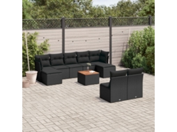 Vidaxl 10 Pcs Conjunto Sofás De Jardim C/ Almofadões Vime Pe Preto