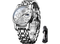 Masculino de Aço Inoxidável Diamante Negócios Quartzo À Prova DÁgua Luminosa Design de Data Relógio Casual de Duas Coresprata