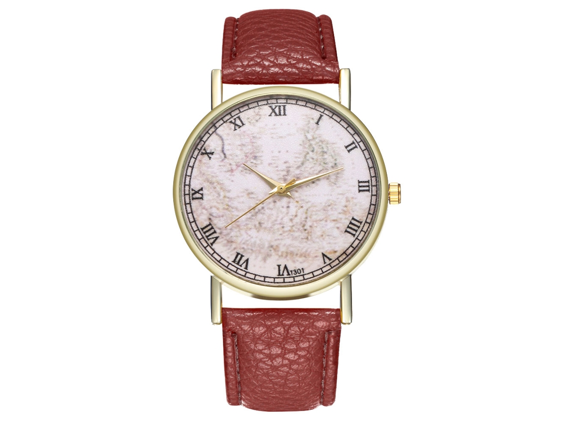 Reloj Analógico De Cuarzo Simple Moderno Para Hombre Mujer De Cuero Pu Café