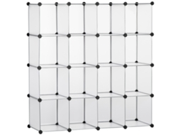 Sistema De Prateleiras Modular Diy Com 16 Cubos Em Plástico Branco 125x32x125cm Ideal Para Quarto Infantil E Sala De Estar Quenty