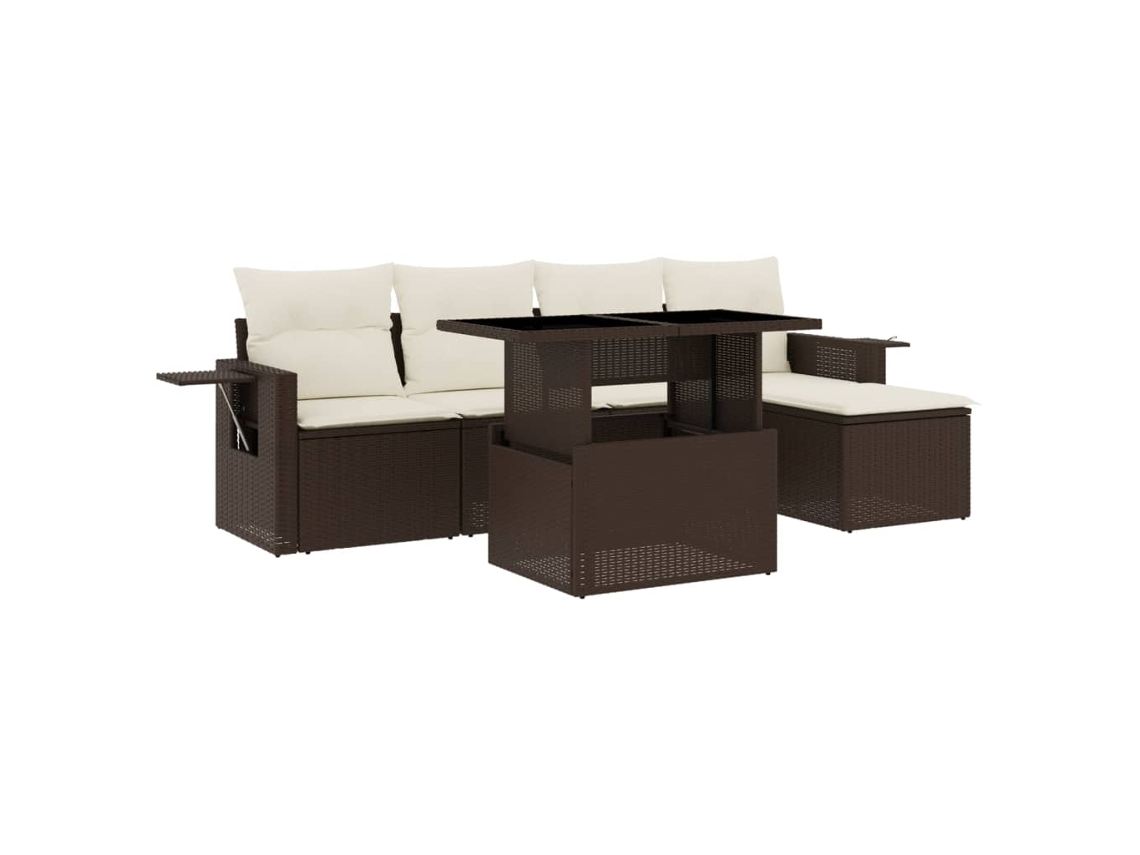 Conjunto de 6 sofás de jardim com almofadões Vime Pe Castanho MAISON EXCLUSIVE (80x200 cm)