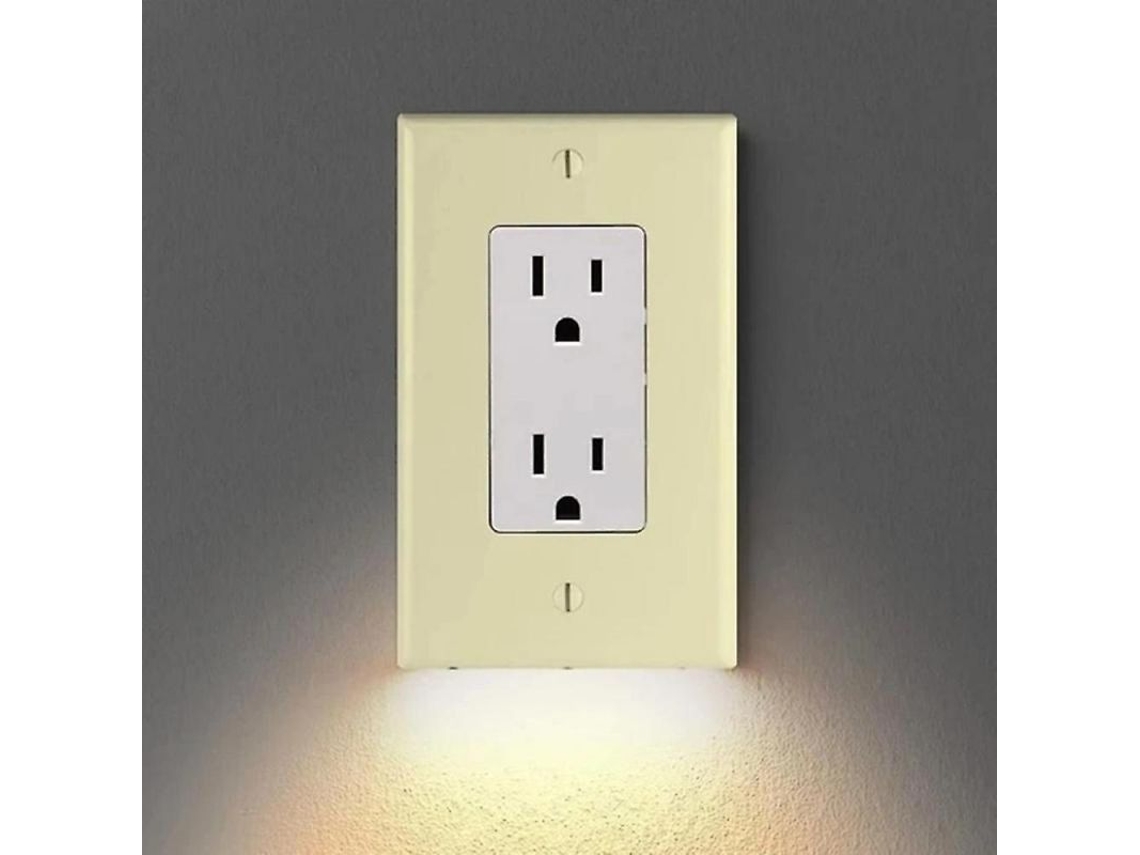 Placa De Tomacorriente Com Luzes Noturnas Led, Instalação Rápida, Sensor De Luz, Cor Branca Bege Preta Cuadrado Bege